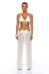 Island Living Floral Applique 3 Piece Crochet Sunsuit Set - Ivory