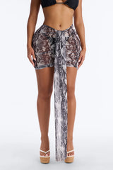 At The Beach Bar Sheer Snake Swim Cover Up Mini Skirt - Black/White