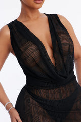 Sunshine Living Mesh Cover Up Cowl Midi Dress - Black