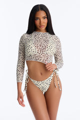 Tropic Like It's Hot Sheer Top Leopard 3 Piece Bikini Set - White/combo