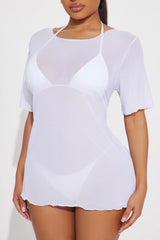 Shaina Ripped Cutout Mesh Cover Up - White