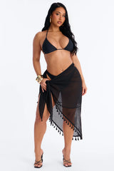 Quick Dip Midi Waist Tie Swim Cover Up Sarong - Black
