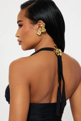 Summer Flower Hardware Cutout 1 Piece & Cover Up Skirt Set - Black