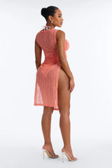 Summer On Repeat Ribbed 1 Piece Halter Bralette Cut Out Swimsuit - Pink