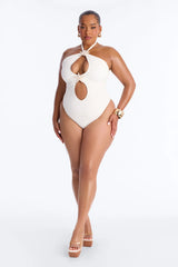 Mermaid Siren Starfish Hardware Texture Cutout 1 Piece Swimsuit - White