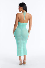 Scarlett Crochet Swim Cover Up Halter Midi Dress - Turquoise
