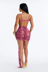 At The Beach Bar Sheer Snake Swim Cover Up Mini Skirt - Pink/combo