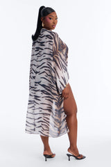 Wildin Out Long Sleeve Animal Print Cover Up Kimono - Brown/combo