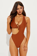 Malia Stone Hardware Cutout 1 Piece Swimsuit - Rust