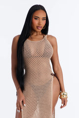 Summer Is Never Over Crochet Swim Cover Up Midi Dress - Taupe