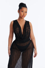 Sunshine Living Mesh Cover Up Cowl Midi Dress - Black