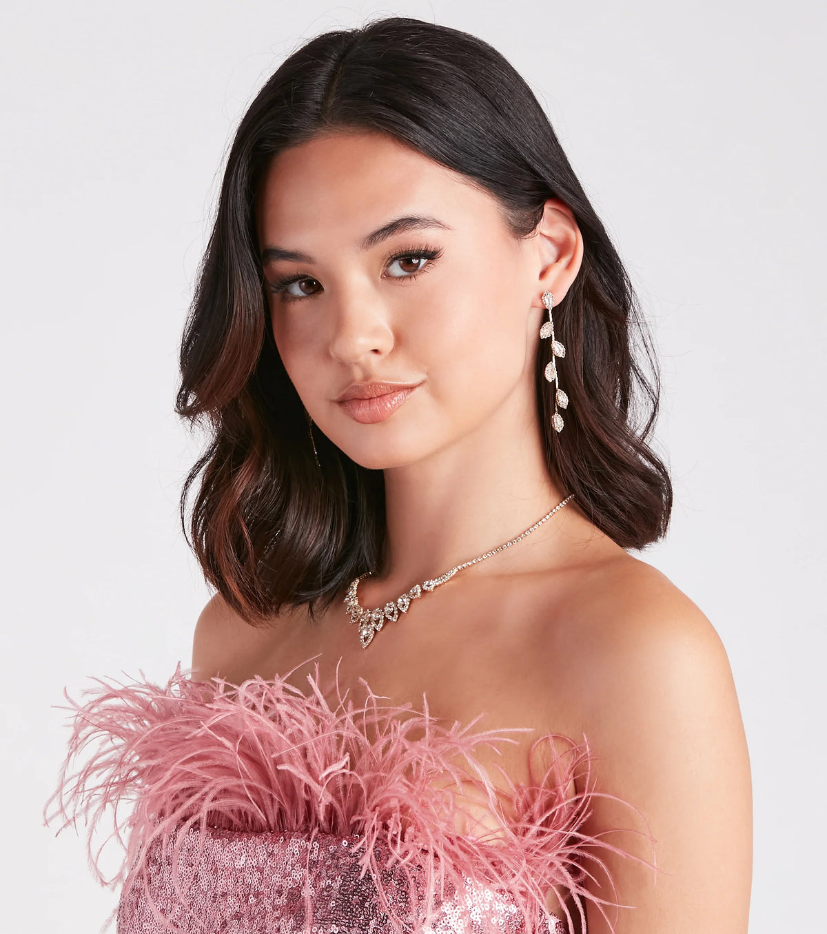 Shimmering Stunner Rhinestone Leaf Duster Earrings