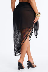 Quick Dip Midi Waist Tie Swim Cover Up Sarong - Black