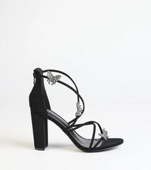 Whimsically Chic Butterfly Rhinestone Block Heels