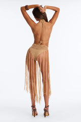 Just Beachy Crochet Fringe Trim 2 Piece Sunsuit Set - Brown