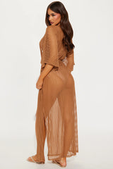 Beach Shade Stripe Cover Up Maxi Kimono - Mocha