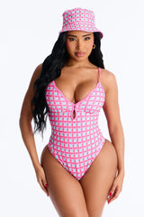 Tamara 1 Piece Swimsuit With Hat - Pink/combo