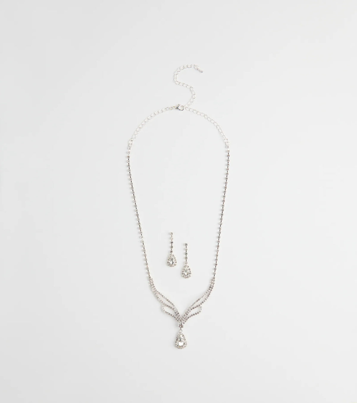 Regal Teardrop Rhinestone Necklace And Earrings Set