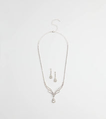 Regal Teardrop Rhinestone Necklace And Earrings Set
