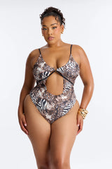Sunkissed Strappy 1 Piece Cut Out Swimsuit - Leopard