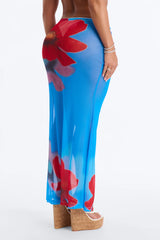 Blue Lagoon Floral Mesh Cover Up Skirt - Blue/combo