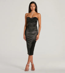 Exquisite In Strapless Satin Midi Dress