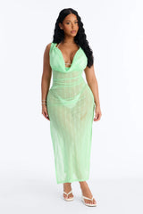 Sunshine Living Mesh Cover Up Cowl Midi Dress - Green